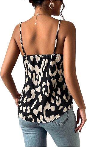 SweatyRocks Women's V Neck Sleeveless Spaghetti Straps Camisole Leopard Print Summer Casual Tank Top in Saudi Arabia
