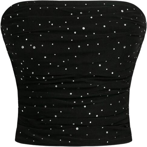 SHENHE Women's Glitter Seuqin Bandeau Top Ruched Strapless Fitted Mesh Tube Party Top in Saudi Arabia