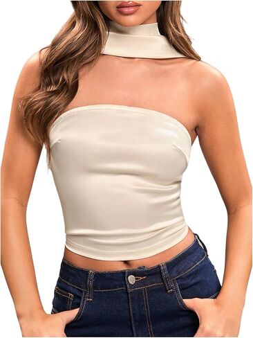 SHENHE Women's Y2k Halter Tube Tank Crop Top Slim Fit Strapless Scarf Top Going Out Shirt in Saudi Arabia