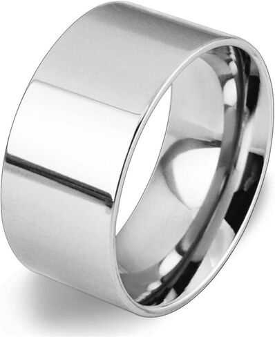 10mm Wide Stainless Steel Ring Simple Stylish Style Rose Gold/Silver Big Band Polished Flat Top for Men Women Size 5-15 in Saudi Arabia