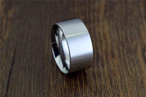 10mm Wide Stainless Steel Ring Simple Stylish Style Rose Gold/Silver Big Band Polished Flat Top for Men Women Size 5-15 in Saudi Arabia