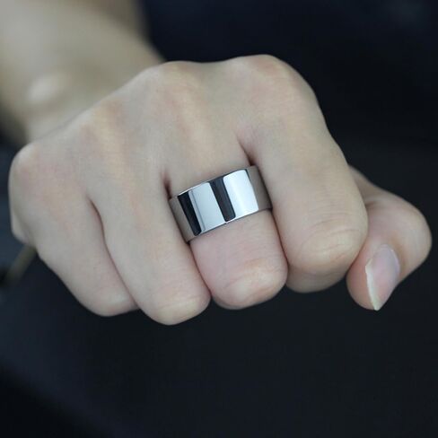10mm Wide Stainless Steel Ring Simple Stylish Style Rose Gold/Silver Big Band Polished Flat Top for Men Women Size 5-15 in Saudi Arabia