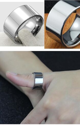 10mm Wide Stainless Steel Ring Simple Stylish Style Rose Gold/Silver Big Band Polished Flat Top for Men Women Size 5-15 in Saudi Arabia