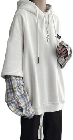 سترة بغطاء للرأس مخططة كبيرة الحجم من BONVEN ملابس الشارع القوطية Y2k الجرونج الشرير بلوفر إيمو بمشهد منقوش in Kuwait