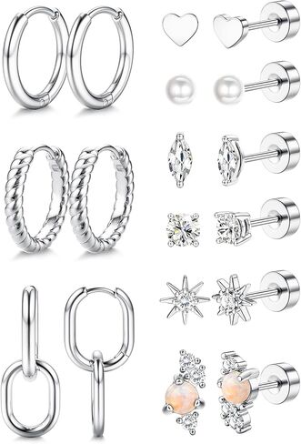 YADOCA 20G Hypoallergenic Flat Back Earrings For Women 18k Gold Plated Surgical Steel Cartilage Earring Stacks Hoop Earring Sets For Multiple Piercing Small Stud Earrings For Women (Gold/Silver) in Saudi Arabia