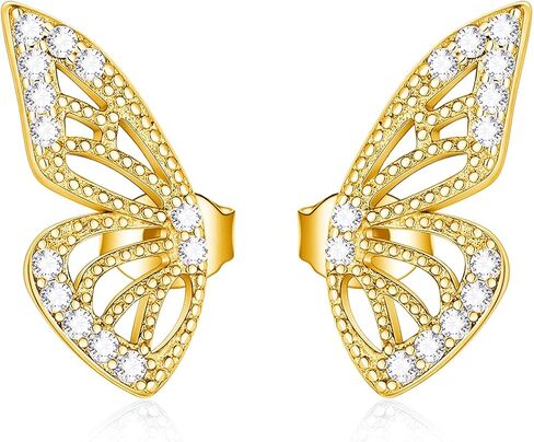 RMREWY Sterling Silver 925 Butterfly Earings Cubic Zirconia Stud Earrings Fashion Half Wings Design Butterfly Jewelry Gifts for Women Girlfriend in Saudi Arabia