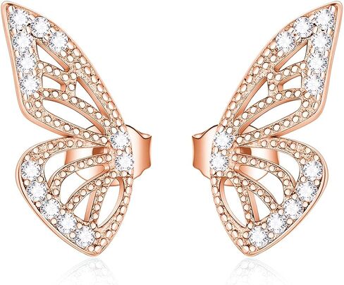 RMREWY Sterling Silver 925 Butterfly Earings Cubic Zirconia Stud Earrings Fashion Half Wings Design Butterfly Jewelry Gifts for Women Girlfriend in Saudi Arabia