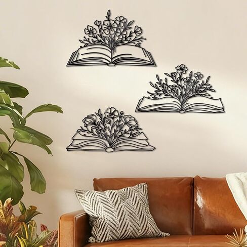 Zzbakress 3 Pcs Book Wall Decor Metal Flower Wall Art, Library Decor Hanging Sculpture, Reading Nook Silhouette Wall Hanging for Home Office Reading Room Teacher Gift​ (Elegant) in Saudi Arabia