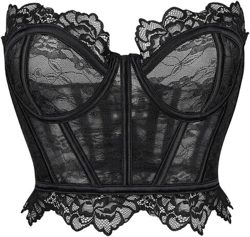 SHENHE Women's Sheer Lace Strapless Corset Top Lace Up Back Sexy Y2k Bustier Top Tube in Saudi Arabia