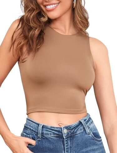 Double Lined Workout Crop Tank Top Sleeveless Shirts for Women in Saudi Arabia