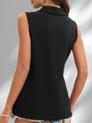 Sleeveless Collared Tunic Tank Tops for Women V Neck Work Office Dressy Casual Ribbed Knit Stretchy Shirts 2025 in Saudi Arabia