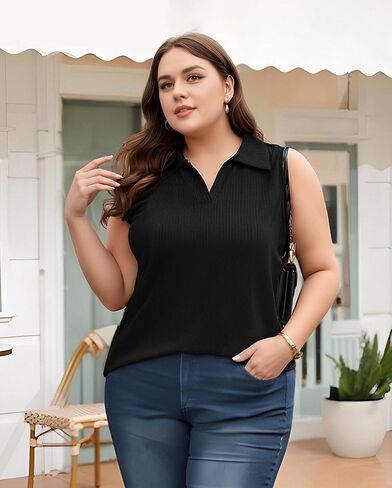 Sleeveless Collared Tunic Tank Tops for Women V Neck Work Office Dressy Casual Ribbed Knit Stretchy Shirts 2025 in Saudi Arabia