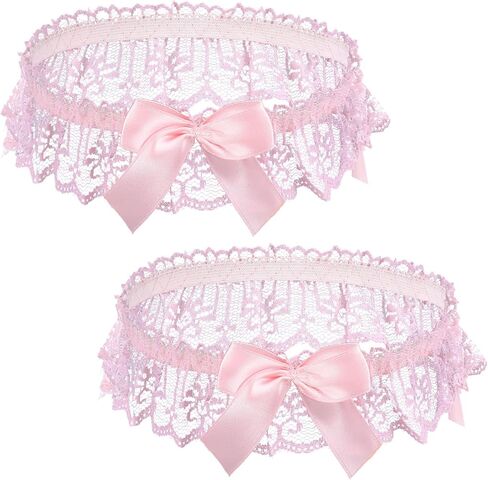 2 PCS Thigh Garters for Women Adjustable Lace Thigh Garter, Pink Elastic Leg Garters Belt Women's Adjustable Thighs Pink Garter Belts for Women in Saudi Arabia