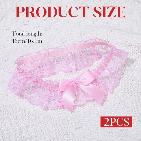 2 PCS Thigh Garters for Women Adjustable Lace Thigh Garter, Pink Elastic Leg Garters Belt Women's Adjustable Thighs Pink Garter Belts for Women in Saudi Arabia
