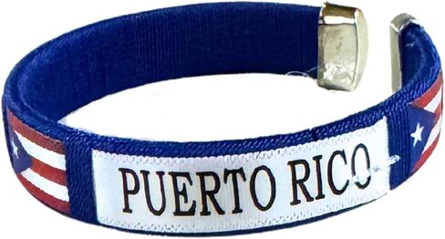 Puerto Rican Pride Bracelet Bangle with Puerto Rico Flag 1 Piece - Assorted Colors (Blue or Silver), Color May Vary in Saudi Arabia