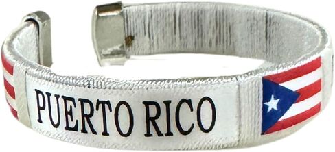 Puerto Rican Pride Bracelet Bangle with Puerto Rico Flag 1 Piece - Assorted Colors (Blue or Silver), Color May Vary in Saudi Arabia