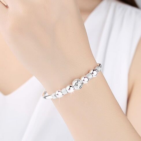 Lucky Bead Slider Bracelet for Women - Sterling Silver Plated Adjustable Bangle, Lantern Charm Fashion Jewelry, Valentine'sGift for Her in Saudi Arabia