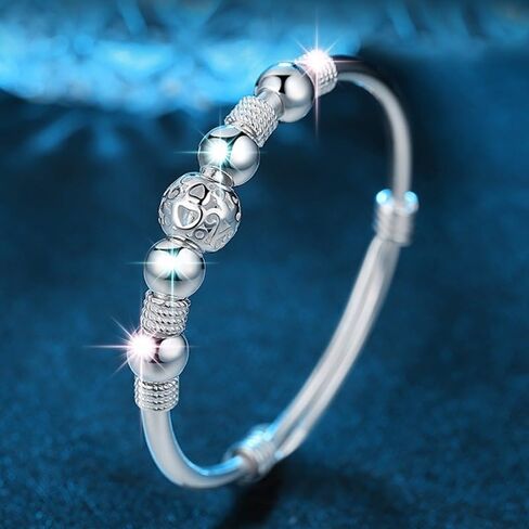 Lucky Bead Slider Bracelet for Women - Sterling Silver Plated Adjustable Bangle, Lantern Charm Fashion Jewelry, Valentine'sGift for Her in Saudi Arabia