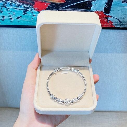 Lucky Bead Slider Bracelet for Women - Sterling Silver Plated Adjustable Bangle, Lantern Charm Fashion Jewelry, Valentine'sGift for Her in Saudi Arabia