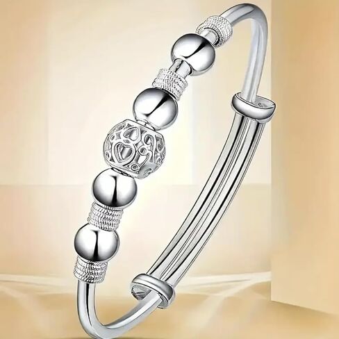 Lucky Bead Slider Bracelet for Women - Sterling Silver Plated Adjustable Bangle, Lantern Charm Fashion Jewelry, Valentine'sGift for Her in Saudi Arabia