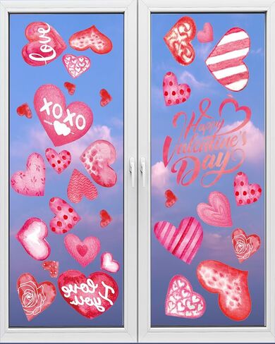 6 Pcs Valentine's Day Window Clings, Love Heart Stickers, Double-Sided Heart-Shaped Window Decals, Perfect for Wedding, Anniversary, Party, and Home Decoration in Saudi Arabia