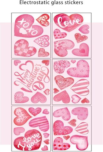6 Pcs Valentine's Day Window Clings, Love Heart Stickers, Double-Sided Heart-Shaped Window Decals, Perfect for Wedding, Anniversary, Party, and Home Decoration in Saudi Arabia