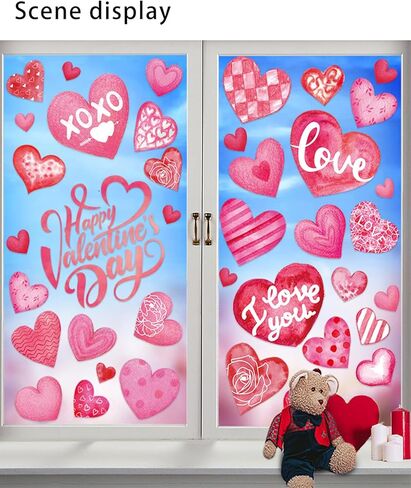 6 Pcs Valentine's Day Window Clings, Love Heart Stickers, Double-Sided Heart-Shaped Window Decals, Perfect for Wedding, Anniversary, Party, and Home Decoration in Saudi Arabia