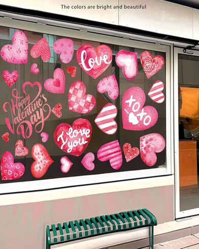 6 Pcs Valentine's Day Window Clings, Love Heart Stickers, Double-Sided Heart-Shaped Window Decals, Perfect for Wedding, Anniversary, Party, and Home Decoration in Saudi Arabia