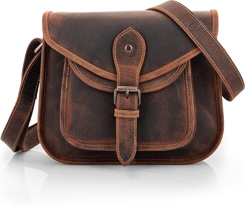 LEARICHI Small Crossbody Genuine Leather Shoulder Bags for Women, Premium Hunter Leather Cross Body Saddle Bag Vintage Style Distressed Brown Handbags Cross Over Travel Purse in Saudi Arabia