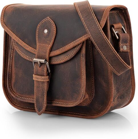 LEARICHI Small Crossbody Genuine Leather Shoulder Bags for Women, Premium Hunter Leather Cross Body Saddle Bag Vintage Style Distressed Brown Handbags Cross Over Travel Purse in Saudi Arabia