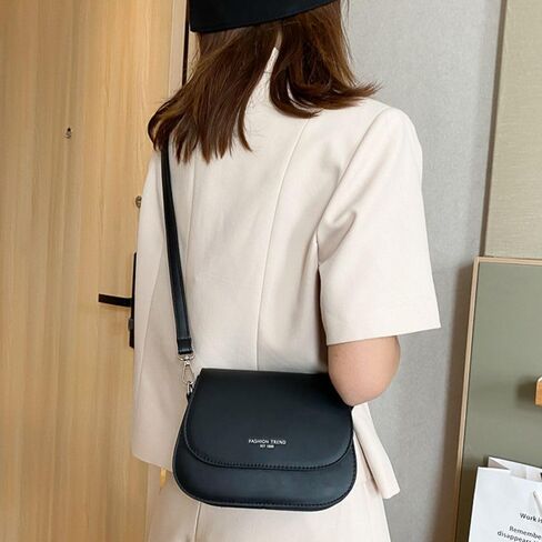 Crossbody Bag Trendy Handbags Women Solid Color PU Messenger Bags(Black) in Saudi Arabia