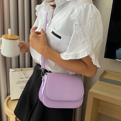 Crossbody Bag Trendy Handbags Women Solid Color PU Messenger Bags(Black) in Saudi Arabia