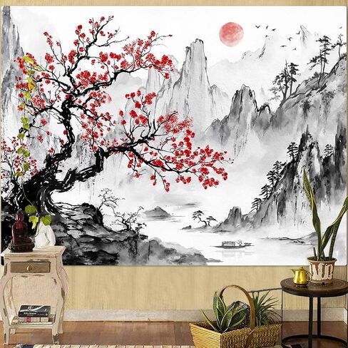 Wegklazax Japanese Tapestry Sun Landscape Mountain Nature Tapestry for Bedroom Anime Tapestries Wall Hanging for Bedroom Living Room Japanese-B 44"x60" in Saudi Arabia