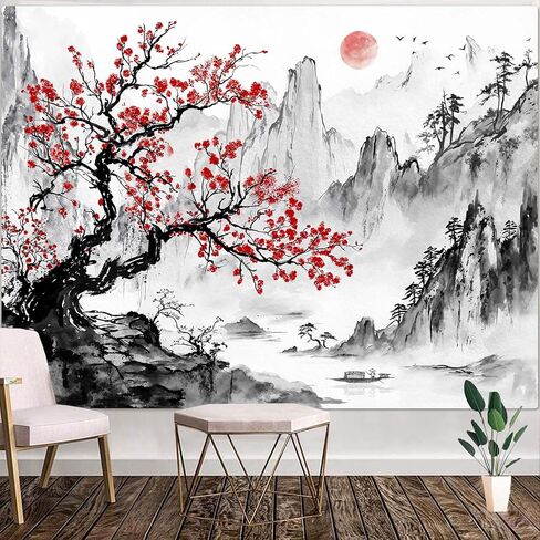 Wegklazax Japanese Tapestry Sun Landscape Mountain Nature Tapestry for Bedroom Anime Tapestries Wall Hanging for Bedroom Living Room Japanese-B 44"x60" in Saudi Arabia