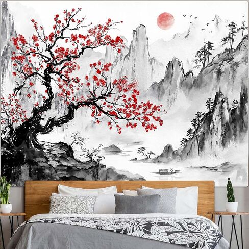 Wegklazax Japanese Tapestry Sun Landscape Mountain Nature Tapestry for Bedroom Anime Tapestries Wall Hanging for Bedroom Living Room Japanese-B 44"x60" in Saudi Arabia