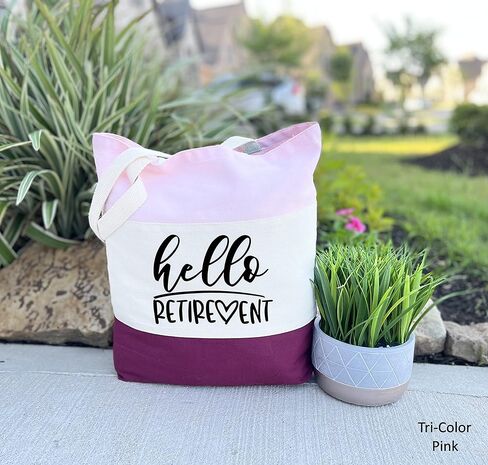 H3GRUP Hello Retirement Gift Tote Bag for Women - Happy Retirement Party Bag (Tri-Color Pink) in Saudi Arabia