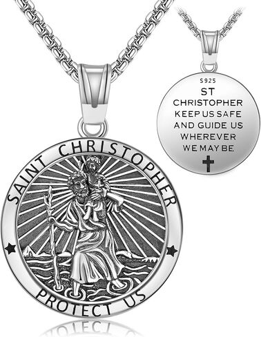 HBLICY Memento Mori/St Christopher/St Michael Necklace Sterling Silver Religious Amulet Jewelry Gifts for Women Men in Kuwait