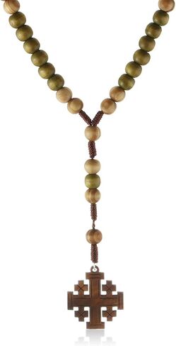COTTVOTT Wood Rosary Beads Necklace Catholic Saint Benedict Medal Cross Pendant Necklace Prayer Rosary in Saudi Arabia