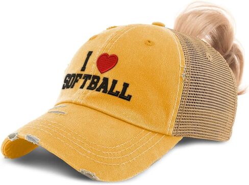 Custom Womens Ponytail Cap I (Love) Softball Red Heart Sports Lovers Softball in Saudi Arabia