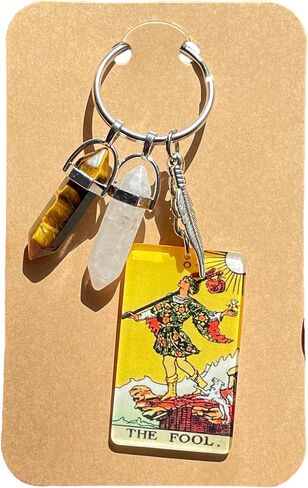 New Beginnings Keychain, THE FOOL Tarot Card, Natural Quartz, Tiger Eye, New Chapter Gift, Unique Christmas Gift for Her, Him in Kuwait