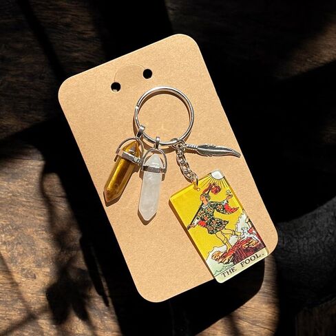 New Beginnings Keychain, THE FOOL Tarot Card, Natural Quartz, Tiger Eye, New Chapter Gift, Unique Christmas Gift for Her, Him in Kuwait