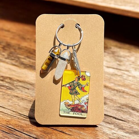 New Beginnings Keychain, THE FOOL Tarot Card, Natural Quartz, Tiger Eye, New Chapter Gift, Unique Christmas Gift for Her, Him in Kuwait