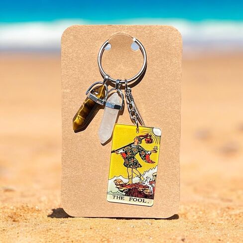 New Beginnings Keychain, THE FOOL Tarot Card, Natural Quartz, Tiger Eye, New Chapter Gift, Unique Christmas Gift for Her, Him in Kuwait