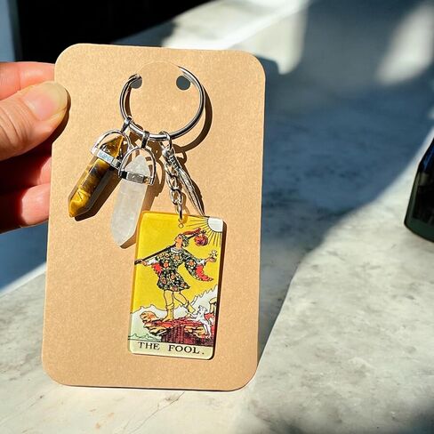 New Beginnings Keychain, THE FOOL Tarot Card, Natural Quartz, Tiger Eye, New Chapter Gift, Unique Christmas Gift for Her, Him in Kuwait