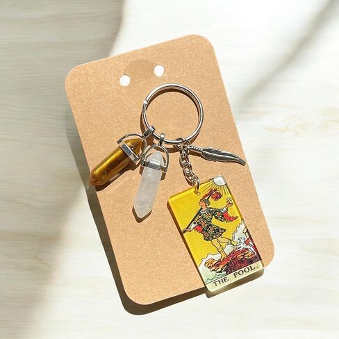New Beginnings Keychain, THE FOOL Tarot Card, Natural Quartz, Tiger Eye, New Chapter Gift, Unique Christmas Gift for Her, Him in Kuwait