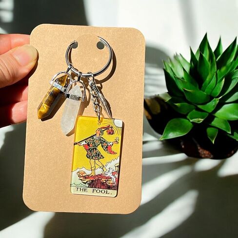 New Beginnings Keychain, THE FOOL Tarot Card, Natural Quartz, Tiger Eye, New Chapter Gift, Unique Christmas Gift for Her, Him in Kuwait