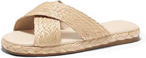 Coutgo Womens Raffia Slide Sandals Espadrilles Open Toe Flat Sandals Braided Summer Beach Sandals in Saudi Arabia