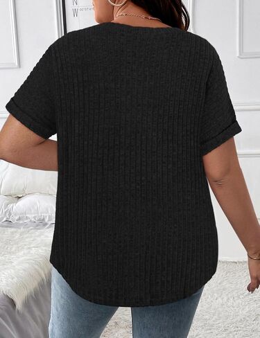 Cucuchy Style Womens Plus Size Tops Casual V Neck Shirts Short Sleeve Solid Color Blouses in Saudi Arabia