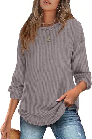 XIEERDUO المرأة تونك القمم متأنق عادية كم طويل قمصان الخريف العصرية الهراء متماسكة Crewneck منحني هيم ملابس عصرية 2025 in Saudi Arabia