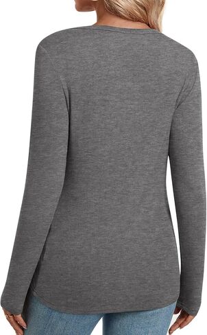 HOTGIFT Womens Shirts Long Sleeve Henley Shapewear Tops Ribbed Knit Tunic Base Layers Slim Fit Button Down in Saudi Arabia